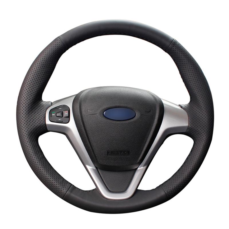 

Hand Sew Black Genuine Leather Car Steering Wheel Cover for Fiesta 2008-2017 EcoSport 2014 2015 2016 2017