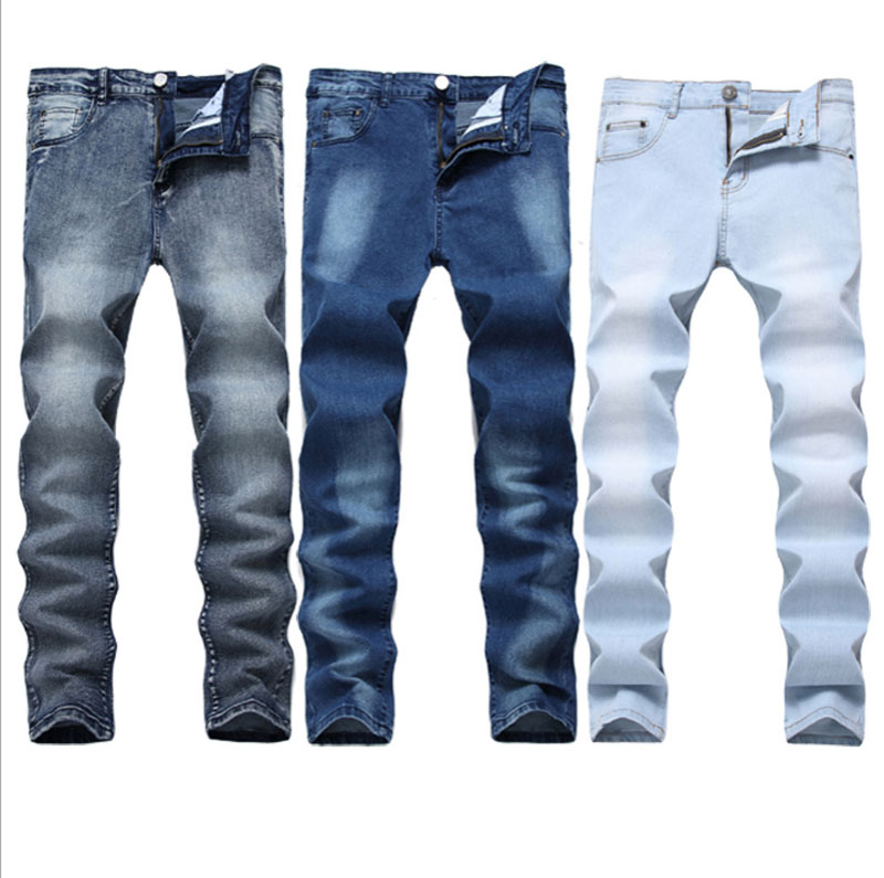 

Men Casual jeans denim Fashion Slim jeans Bleached Pencil pants Elastic Mid Waist high quality, T-7006 grey blue