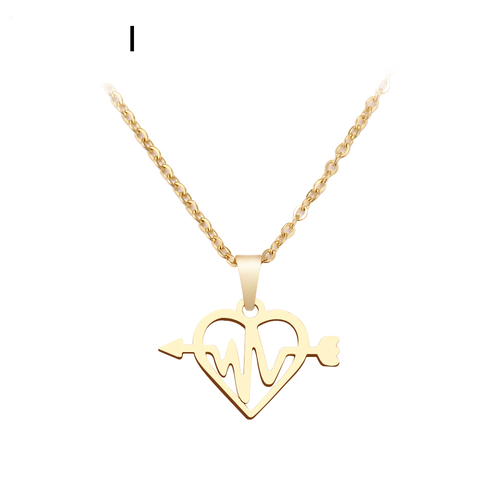 

Hot Sale Vintage Charm Stainless Steel Necklace For Women Man Lightnin Arrow Gelectrocardiogram Heart Pendant Necklace Jewelry Party