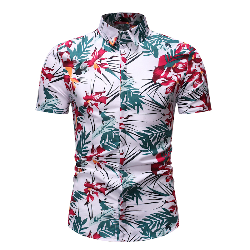 

New Tropical Hawaiian Men's Shirt, Short Sleeve Shirt, Flower Beach Vacation Clothes, Summer plus 63 XL, Red