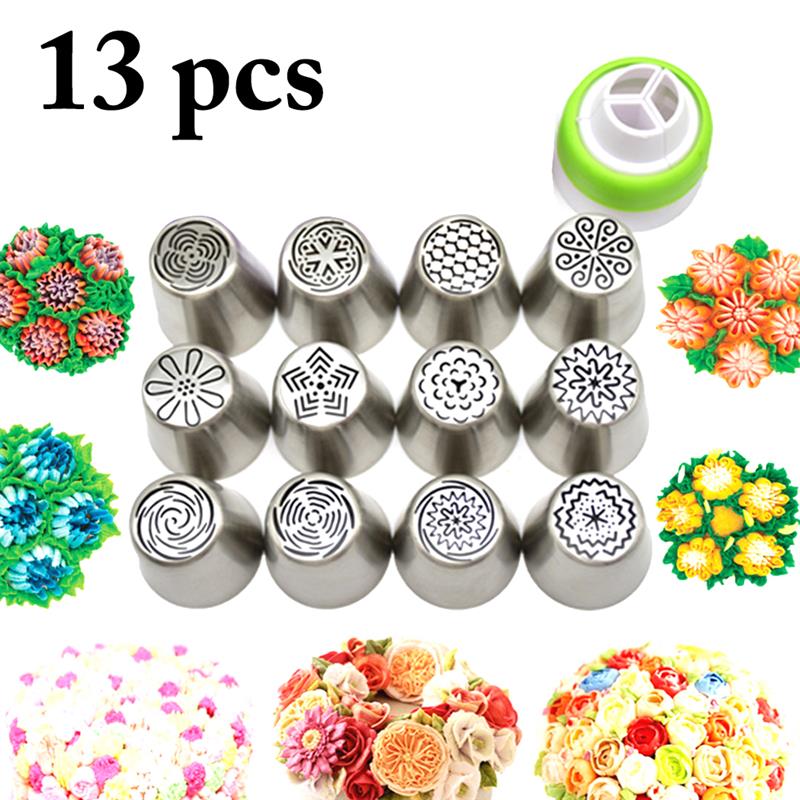 

13pcs DIY Russian Pastry Cake Icing Piping Decorating Nozzle Tips Baking Pastry Tools Cake Baking Tools with Adaptor