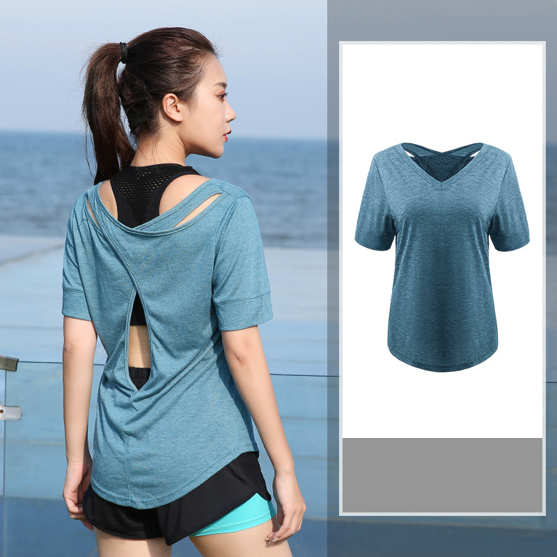 

Plus size -4XL Women Yoga Top Sport T-Shirt Yoga Crop Tops Shirts Short Sleeve Workout Tops Fitness Running Sportswear, Blue