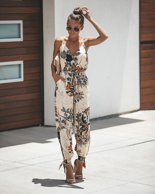 

Sexy Open Back Tie Deep V-neck Long Jumpsuit, Bk01