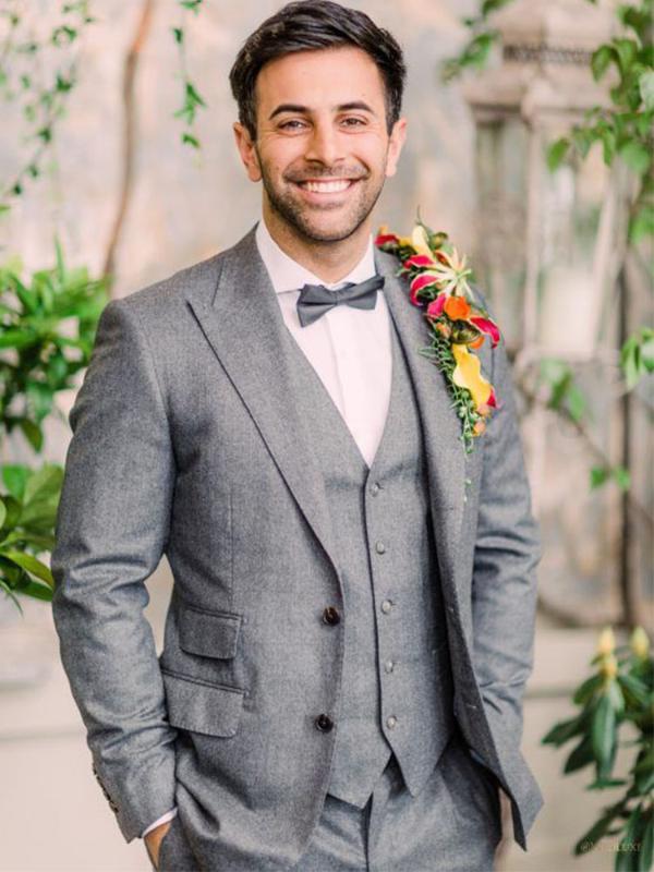 

ANNIEBRITNEY 3 Piece Grey Slim Fit Men Formal Suit Custom Skinny Groom Wedding Tuxedo Slim Fit Prom Wedding Men Suit With Pants
