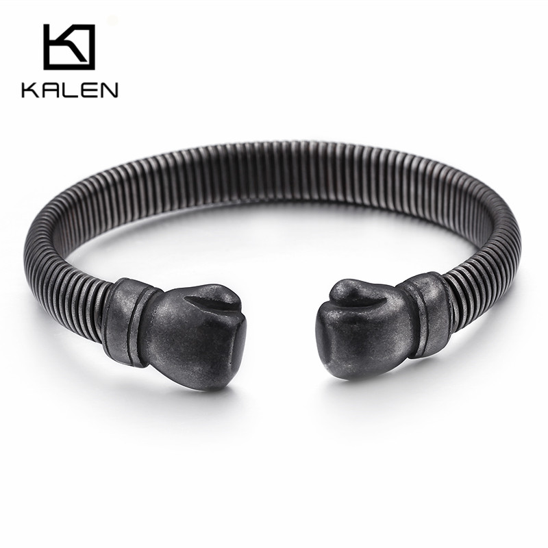 

Hip Hop Opening Boxing Gloves For Men Stainless Steel Oxidized Dark Matte Mesh Chain Bracelet & Bangle Jewelry