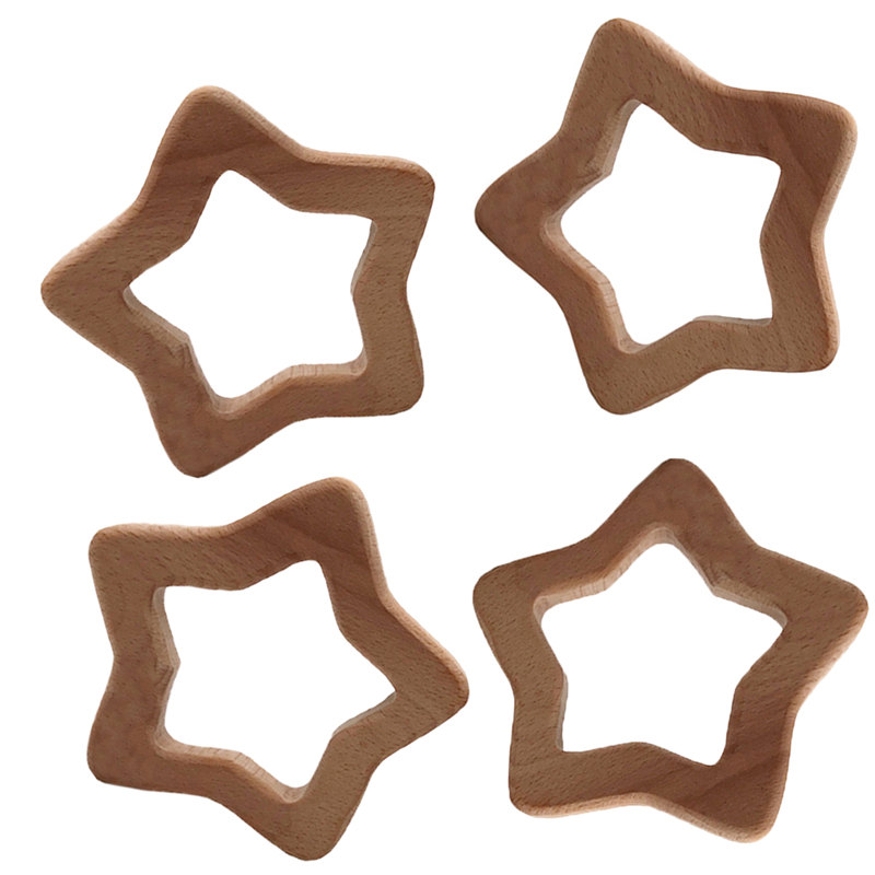 

4pcs Wood Five-star flower Teether Nature Baby Teething Toy Organic Wood Teething Holder Nursing Baby Teether Soothers Baby Care