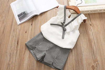 

Children Designer Plaid Print Sets Girls Brand Suits Kids Novelty Luxury Tops+ Pants Piece Children Fashion Sleeveles New Set 2020, White