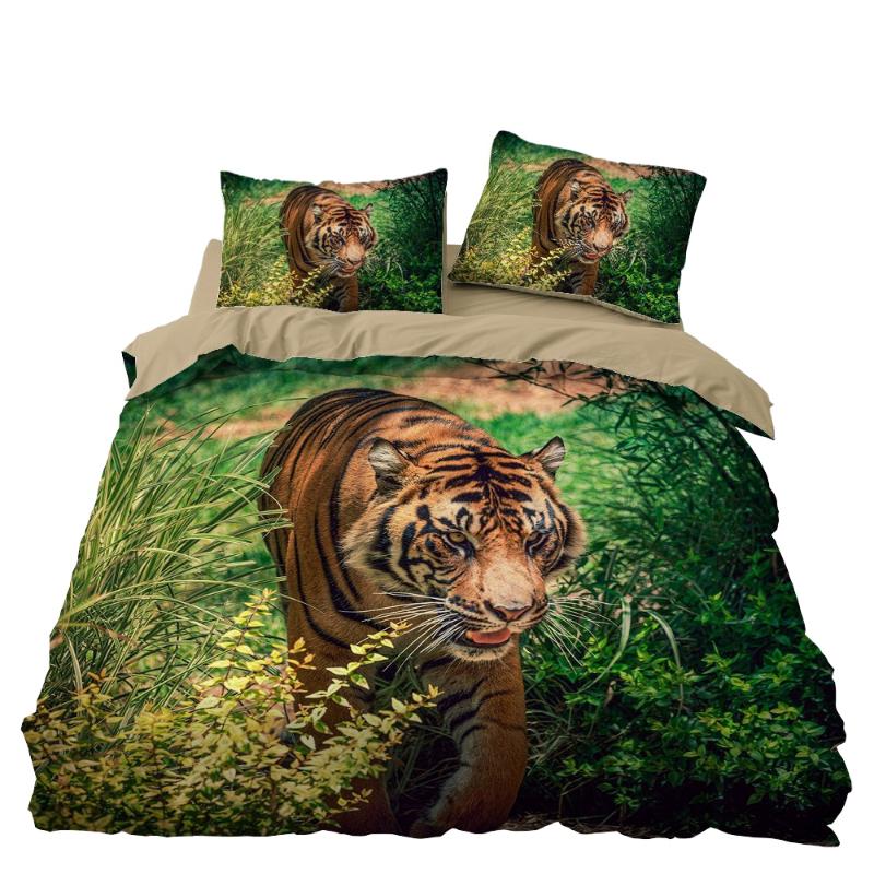 

Animal Tiger Bedding Set Bedroom Decor Doona Quilt Cover Grassland Background Hypoallergenic 1PC Duvet Cover with Pillowcase, 010