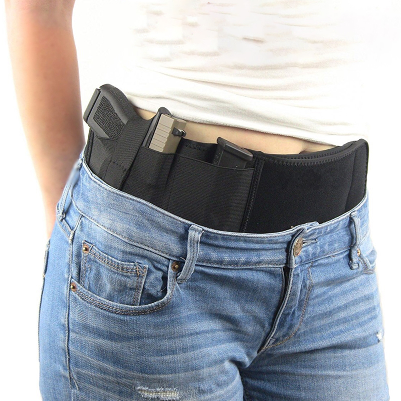 

Outdoor Tactical Ultimate Belly Band Gun Holster Concealed Universal Carry Pistol Gun Pouch Adjustable Elastic Waist Belt Waistband Bag, Black
