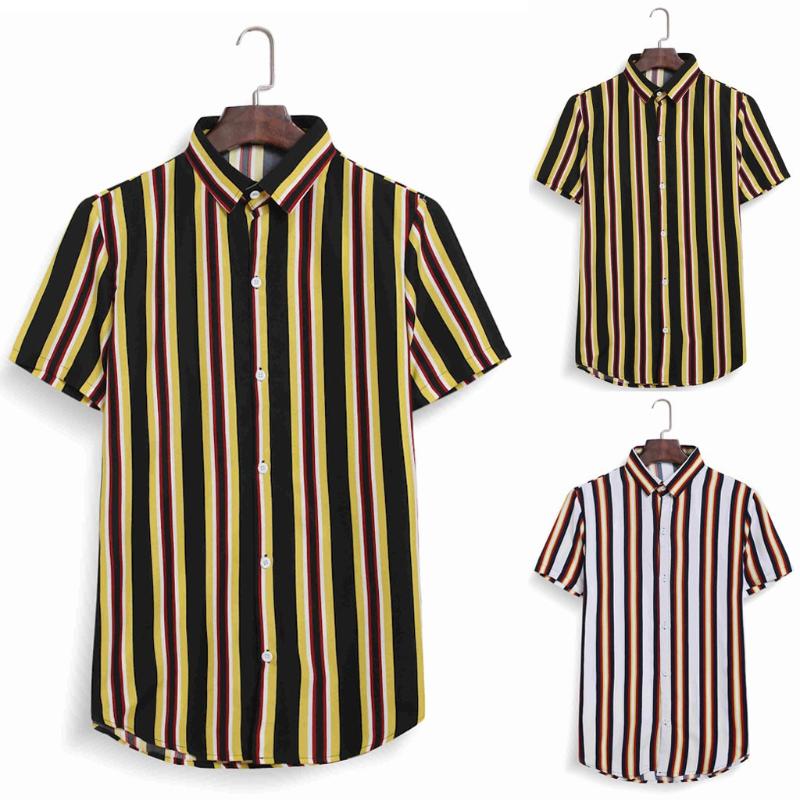 

Shirt Men Summer Short Sleeve Top 2020 Striped Shirts Multicolor Top Men Loose Shirts Blouse Casual Beach shirt camisa masculina, Gray
