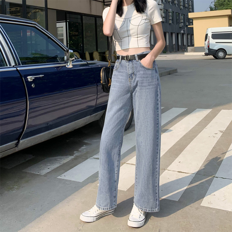 

2020 Spring Summer New Women' Fashion Thin Section High Waist Slim and Straight Baggy Jeans, As pic