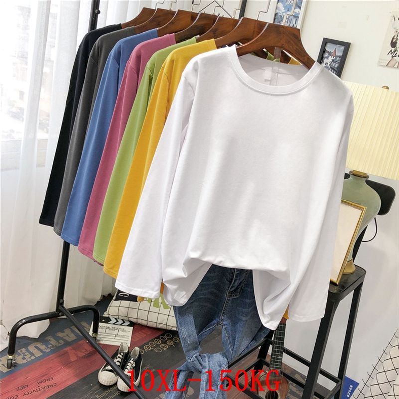 

Large size women's T-shirt plus size 7XL 8XL 9XL 10XL spring round neck long sleeve loose black and white red big T-shirt top, Picture color