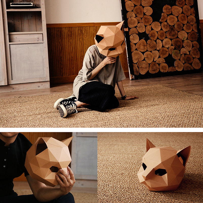 

Cat Mask DIY Creative Handwork Hallowen Mask Paper Matrix Cosplay 3D Animal Head Party Decoration Photo Prop