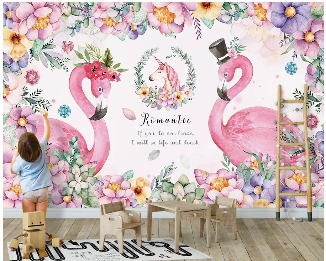 

WDBHG custom photo mural 3d wallpaper Pink romantic love flamingo unicorn living room home decor 3d wall murals wallpaper for walls 3 d, Non-woven wallpaper