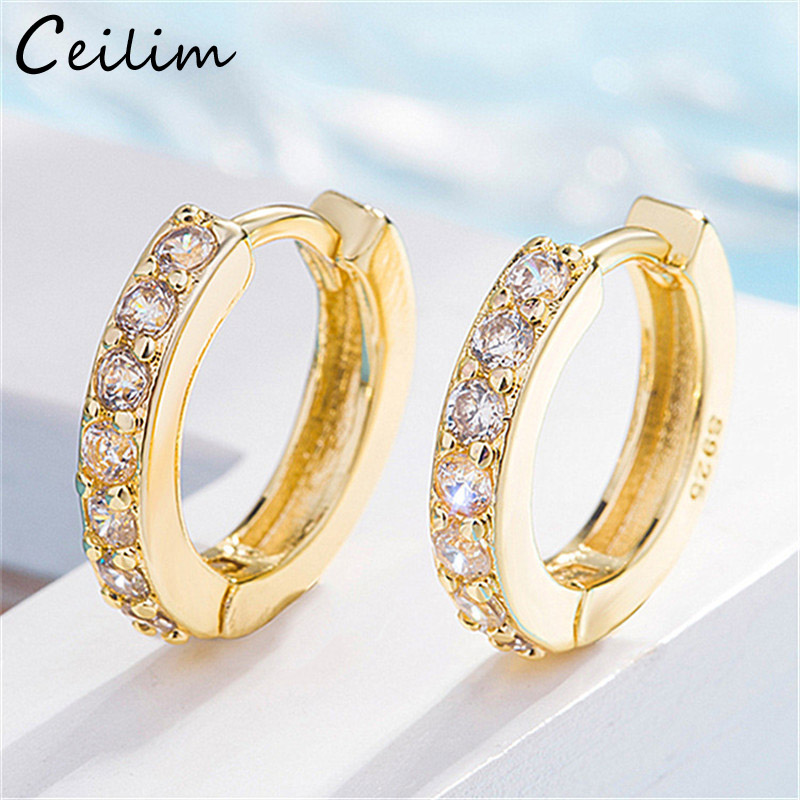

New Trendy Cubic Zirconia Crystal Small Round Ear Cuff Earrings for Women Gold and Silver Plated Rhinestone Clip Earring Without Piercing F