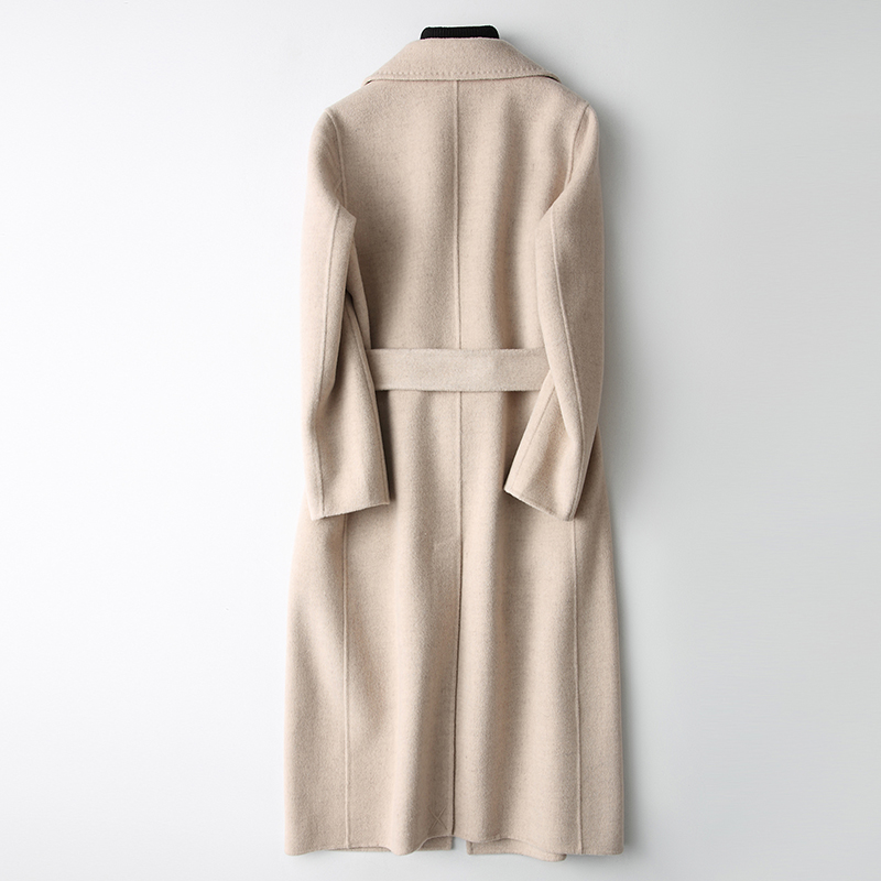 

AYUSNUE 2020 Wool Coat Women Double Sided Long Wool Jacket Spring Autumn Overcoat Korean Abrigos Mujer Elegante M061 KJ2540, Beige