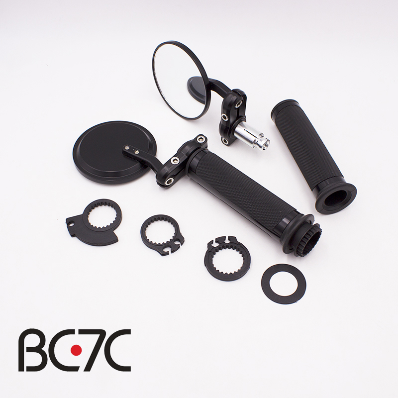 

Universal Motorcycle Handlebar Grip 7/8 Aluminum CNC Black Round Side View Mirrors Motorbike Hand Throttle Grips Rubber