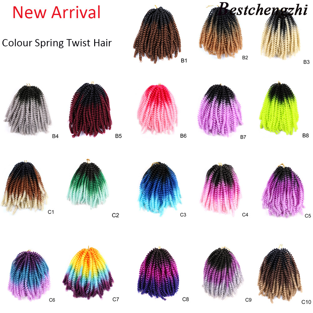 

Spring Twist Hair Crochet Braids Ombre Braiding Hair 8 inch Synthetic Hair Extensions Passion Twists 100g/pc Fluffy Rainbow color, B4