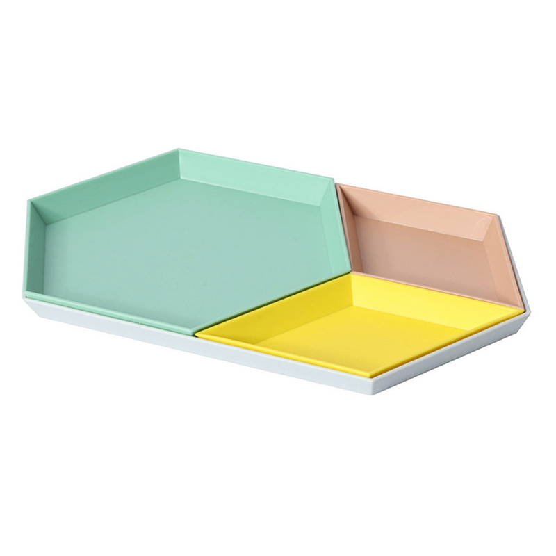 

Polygon Jewelry Display Plate Desktop Combination Storage Tray Nordic Geometric Diamond PP Hexagonal Cake Fruit Dish Plate 4pcs/set