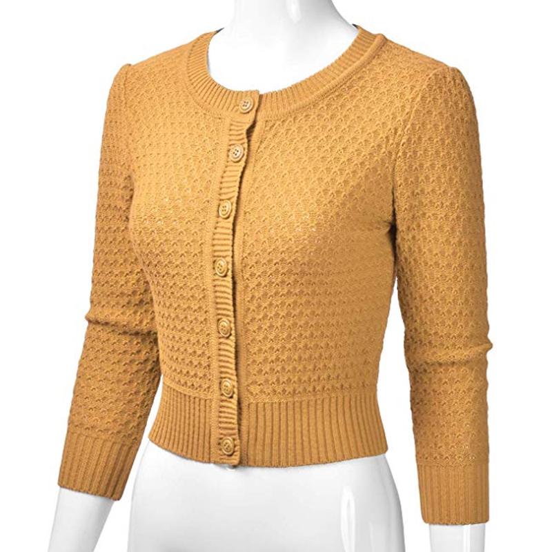 

Ladies Knitted Slim Fit Crop Coat Women Fashion Solid Button Down 3/4 Sleeve Cropped Cardigan Casual Short Coat Femme, A22