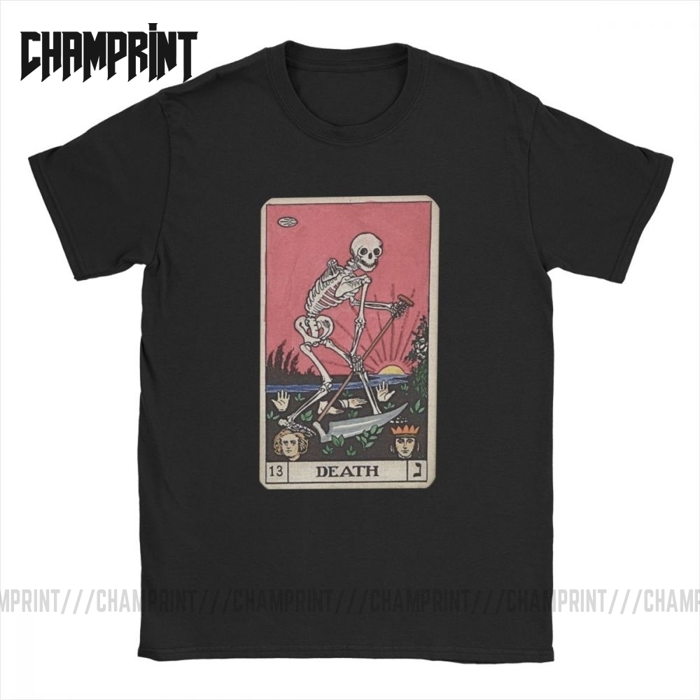 La mort Tarot T-shirt pour homme 100% coton T-shirts Arcanes Majeurs Halloween fantasmagorique squelette Creepy à manches courtes T-shirt Taille