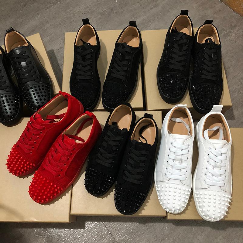 

fashion Sneakers Red Bottom shoes Low Cut Suede spike mens shoes For Party Wedding crystal Leather Sneakers size 13, Black