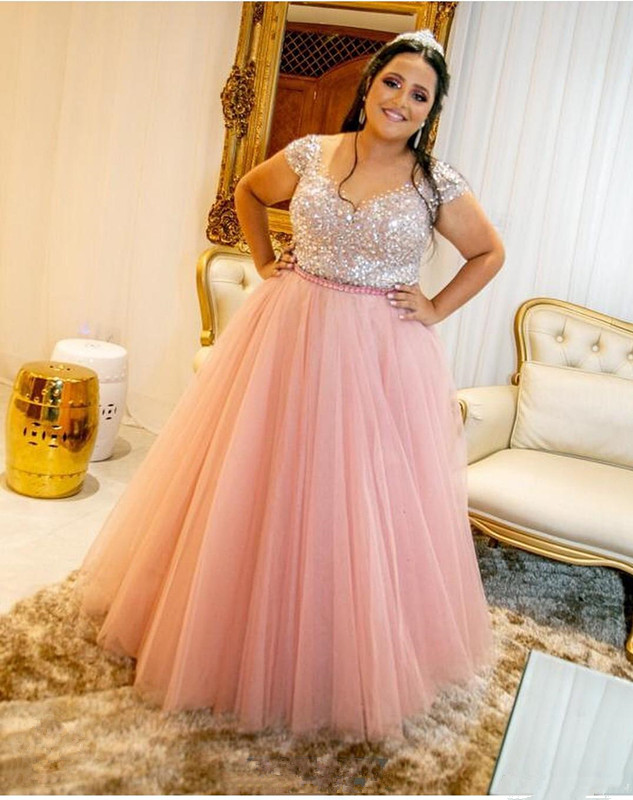 

Blush Pink Tulle Plus Size Evening Dresses with Sash Beaded Applique Capped Sleeves Prom Gowns A Line Bride Dress, Hunter green