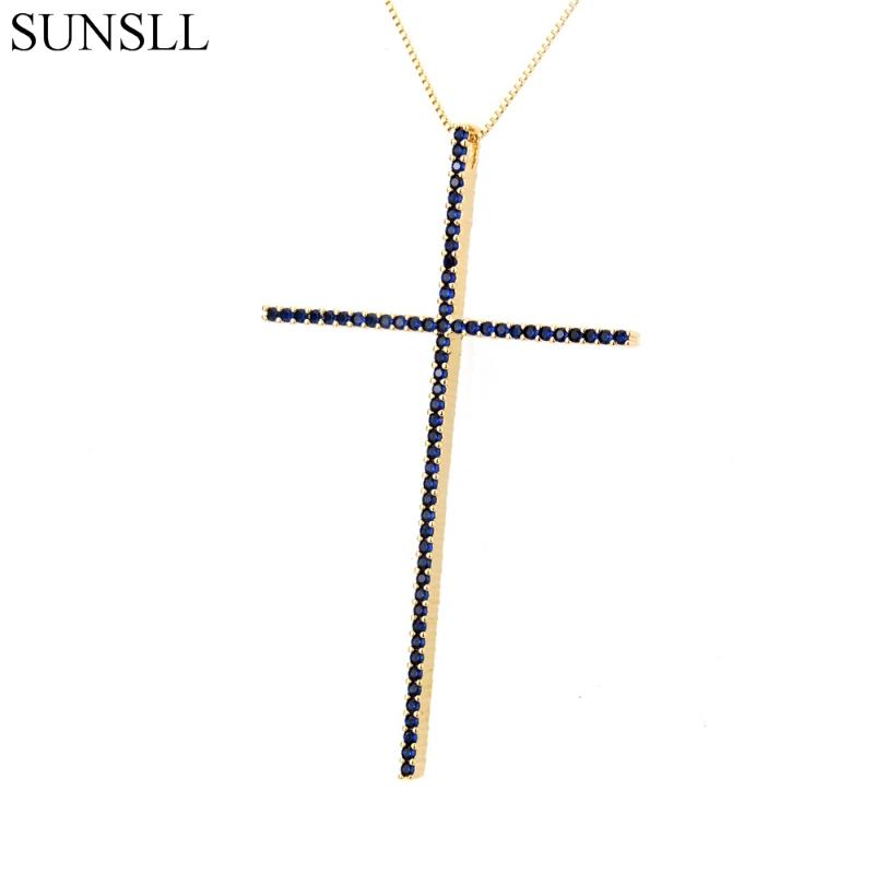 

SUNSLL Gold/Silver/Black Color Copper 3 Color Cubic Zirconia Cross Pendant Necklaces Women's Fashion Jewelry CZ Colar Feminina