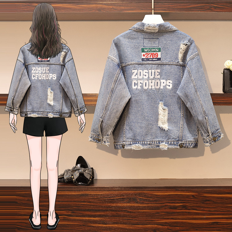 

Plus Size White Blue Bomber Short Denim Jackets 4XL 5XL Streetwear Stretch Jeans Jacket Casual Jaqueta Jeans Coat Female Tops, Photo