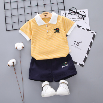 

Summer Childrens Clothing Boys New Suits Boys Polo T-shirt+Shorts Kids Two-piece Set Child Casual Striped Baby Crocodile Print Sets, Yellow