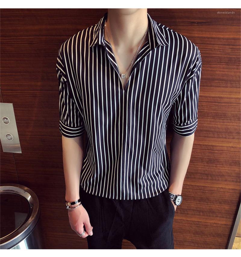 Short Sleeve Contrast Color Mens Tops Mens Designer Striped Print Shirts Turn Down Collar Casual Tees