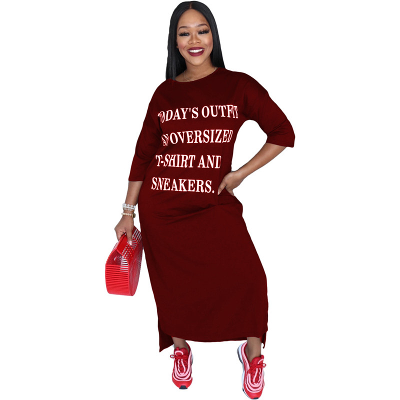 

Women Dresses Letter Printed Autumn Casual Loose Long Sleeved Crew Neck Long Dresses Womens Fashion Party Dresses, Gray