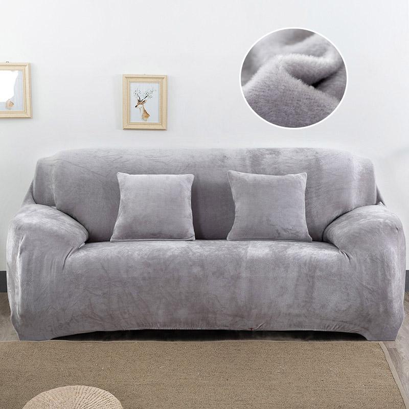 4 Seater Plush Sofa Cover Stretch Solid Color Thick Slipcover Sofa