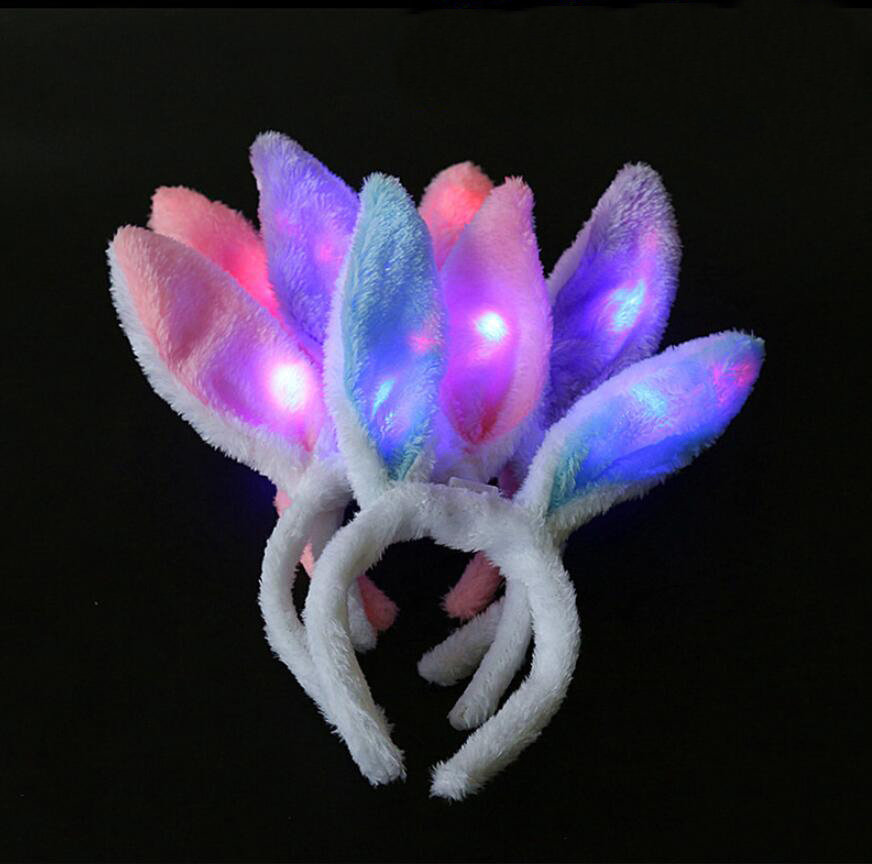 

Cosplay Plush Rabbit Ear LED Hair Hoop Flashing Glow Headband Crown Heart Light Up Hair Accessories Halloween Party Supplies 6 Colors