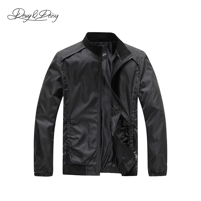 

Men's Jacket Spring Autumn Thin Casual Solid Zipper Stand Collar Fashion Bomber Jackets Polyester Men Brand Overcoat DCT-055, Black