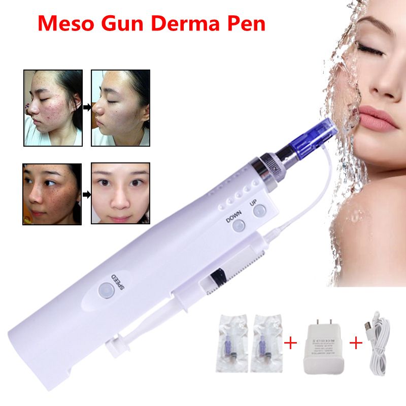 

2 in 1 Electric Mesotherapy Injector Meso Gun Micro Needle Derma Pen For Anti Aging Facial Skin Care Machine DHL Free Shipping