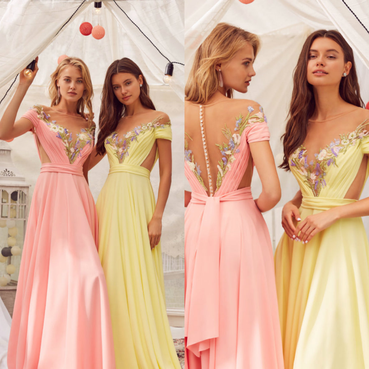 

Customized Beautiful A Line Evening Dresses Chiffon Applique Prom Dress Cutaway Sides Floor Length Formal Dresses, Coral