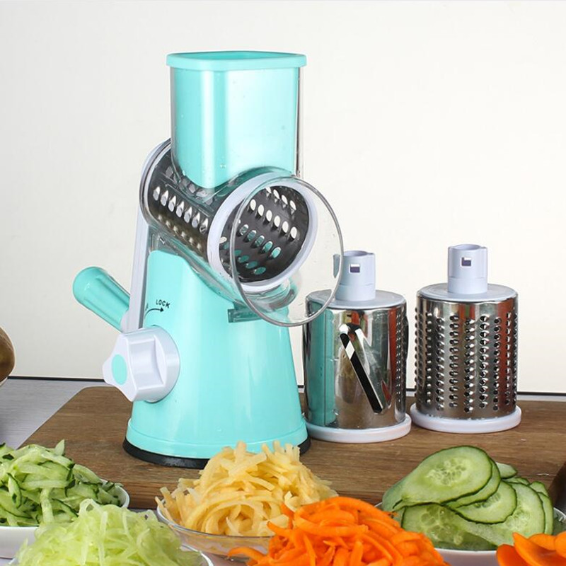 

Manual Vegetable Cutter Slicer Multifunctional Round Mandoline Slicer Potato Cheese with 3 Stainless Steel Chopper Blades Kitchen Gadgets