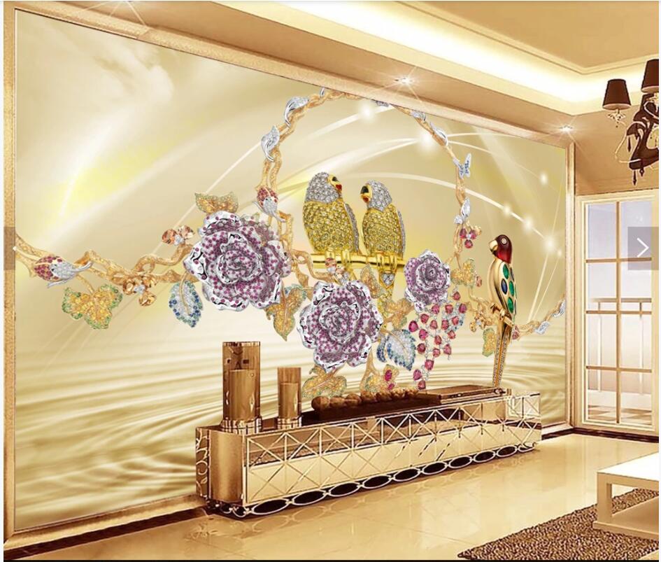

3d photo wallpaper custom mural on the wall Flowers parrot jewelry tv background Home decor living room wallpaper for walls 3 d, Non-woven wallpaper