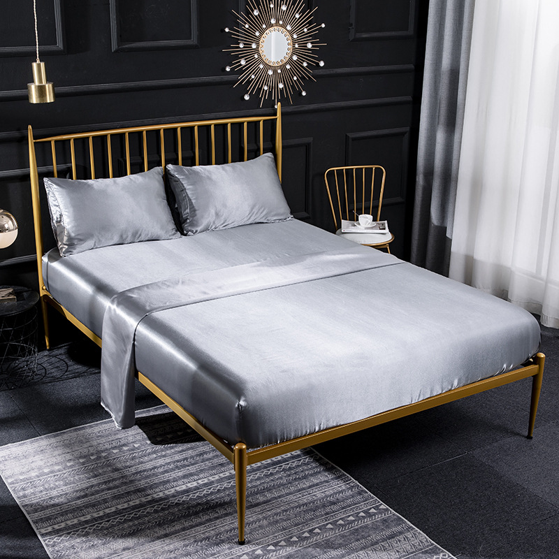 

ice simulation silk four-piece solid simple bedding set Modern duvet cover set king  full twin bed linen brief bed flat sheet