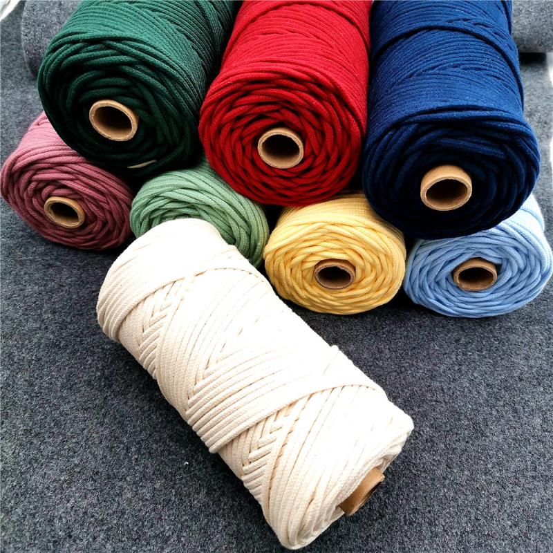 

ROPEMATE 3mm colorful braided core cotton rope for macrame bag decoration plant pot hanger, Gold
