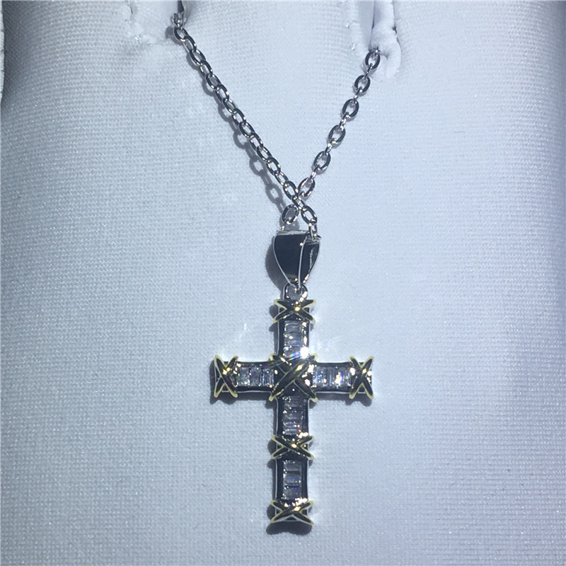 Pendentif croix chrétienne avec collier, Bijoux en argent Sterling 925, zircon 5A, pendentifs de mariage, de fiançailles, pour femmes