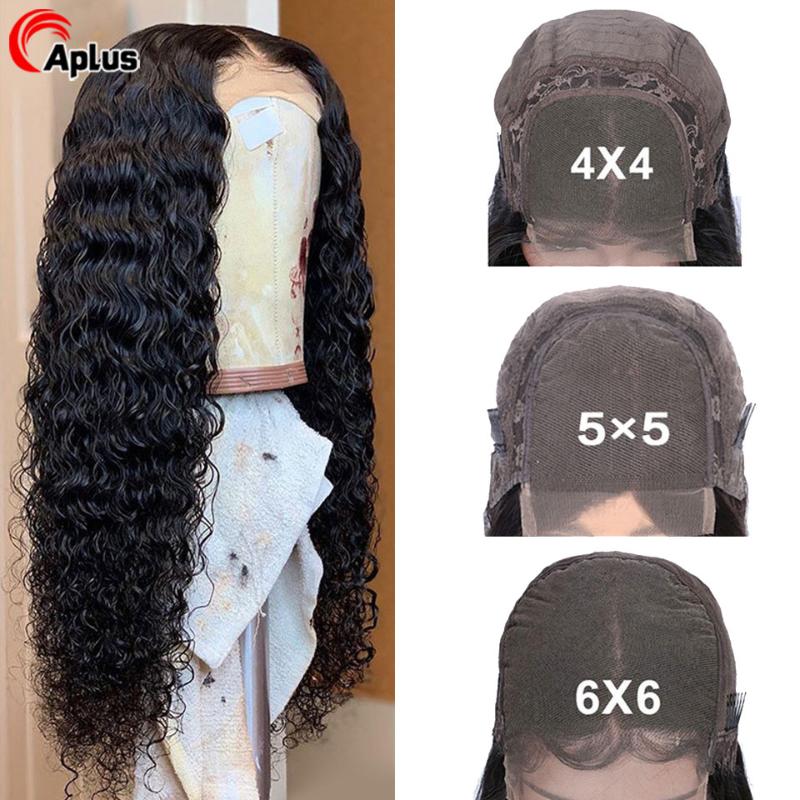 

Deep wave wig 4x4 lace closure wig 5x5 6x6 glueless deep part human hair for women brazilian remy hair 150% 180% density, As pic