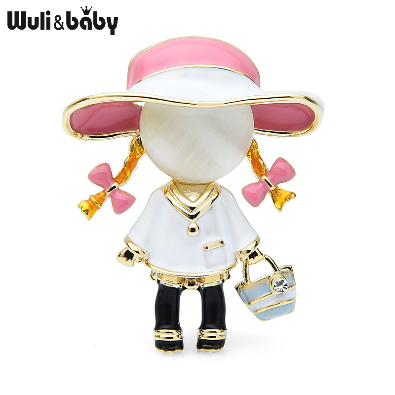 

Pins, Brooches Wuli&baby Enamel Opal Carry Bag Girl Women Alloy 2-color Wearing Hat Figure Office Casual Brooch Pins Gifts