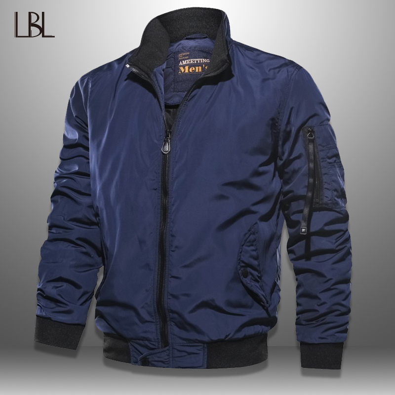 

LBL Solid Bomber Jacket Men Casual Autumn Spring Pockets Jackets Man Outwear Slim Fit Mens Coat Tracksuit Brand Clothes, A18 black only shirt