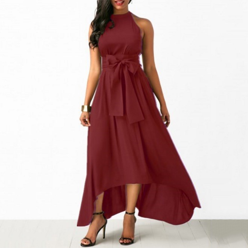 red halter maxi dress