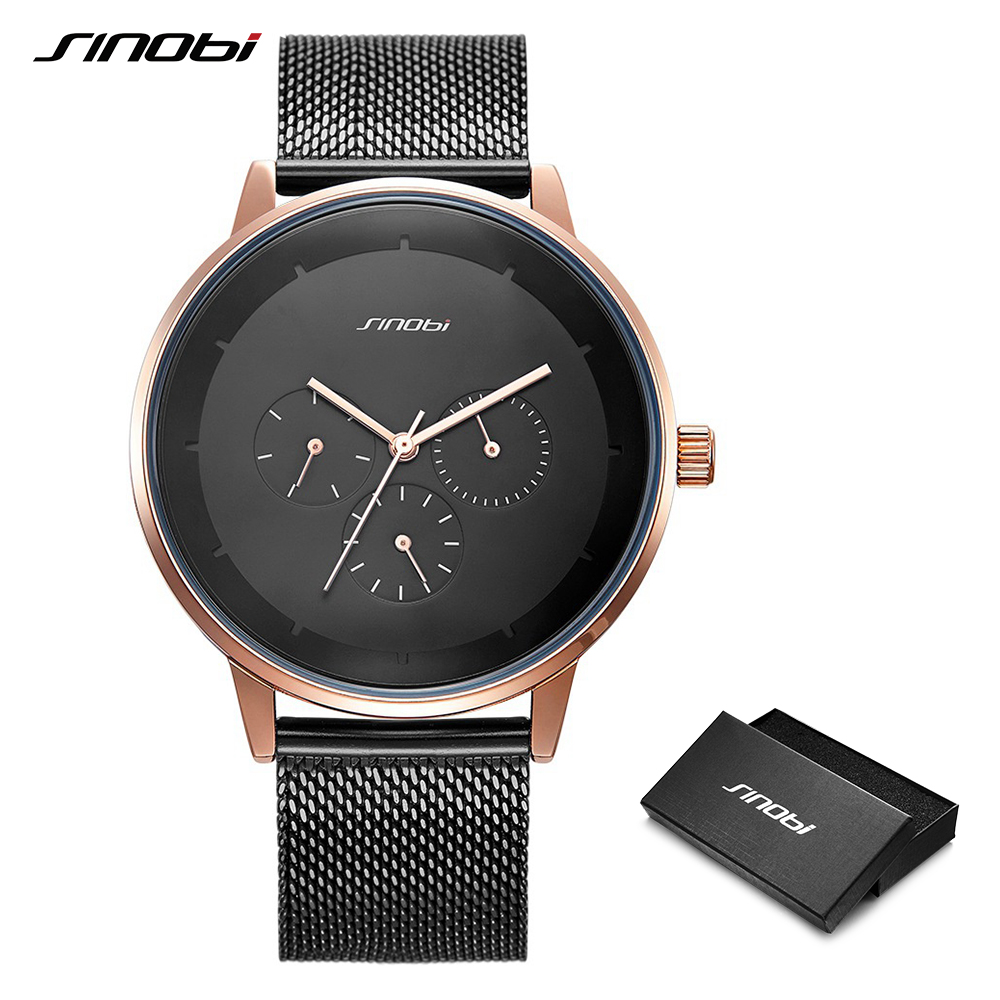 

Fashion Quartz Men Watches SINOBI Top Brand Luxury Business High Quality Alloy Slim Mesh Strap Casual Week Clock Calendar Watch, No send watch for shipping