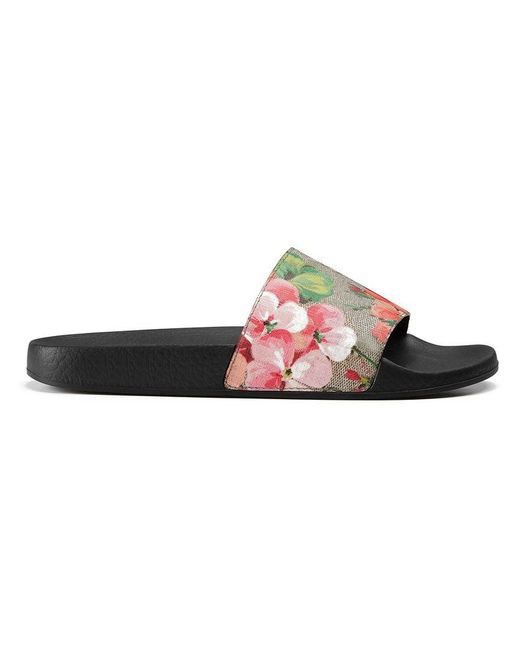 

mens and womens fashion Coated-canvas Blooms slide sandals slippers unisex Italian-made slip-on shoes causal beach scuffs, Red flower