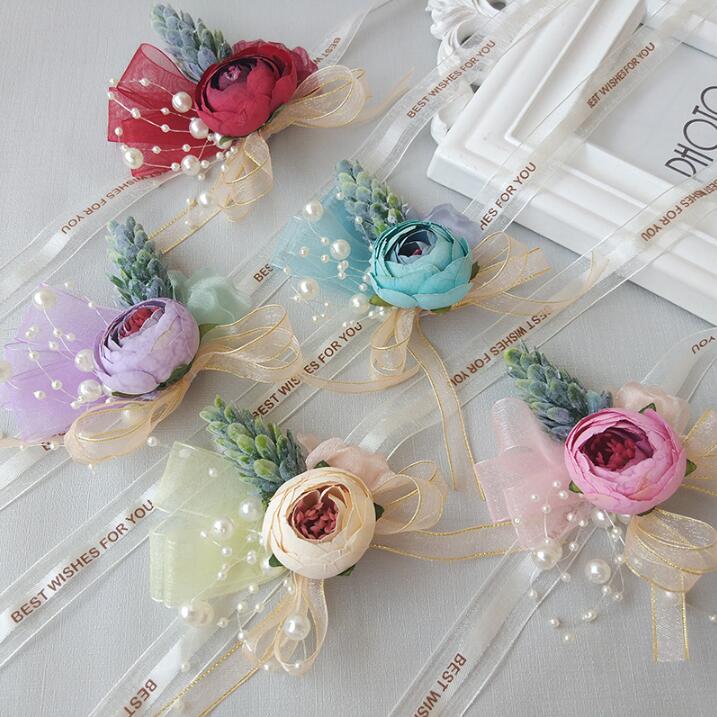 

Wrist Flower Silk Rose Bride Bridesmaid Bracelet Ribbon Designed Wedding Photography Corsages Prom, Wrist pink