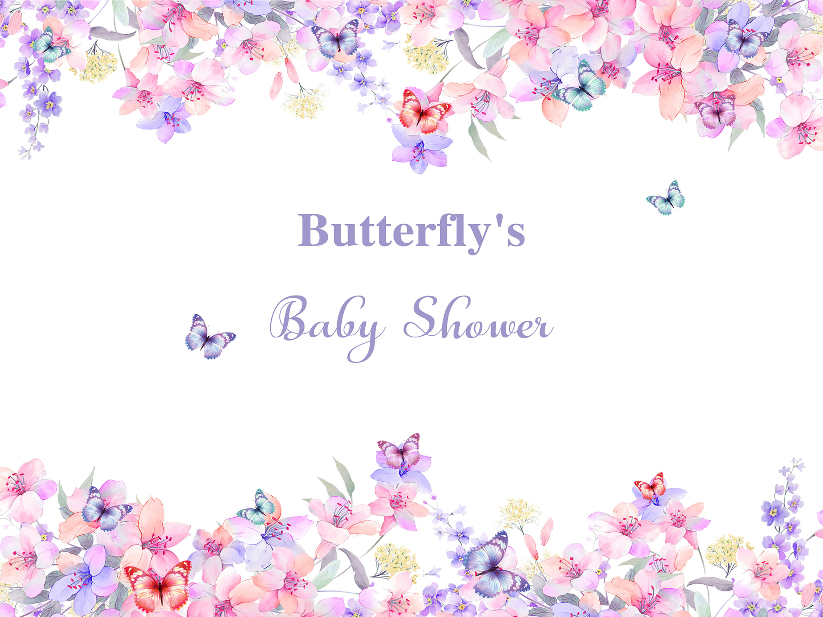 

Butterflies Baby Shower Birthday Banner Photography Backdrops Colorful Watercolor Flowers Vinyl Photo Booth Backgrounds for Children Studio